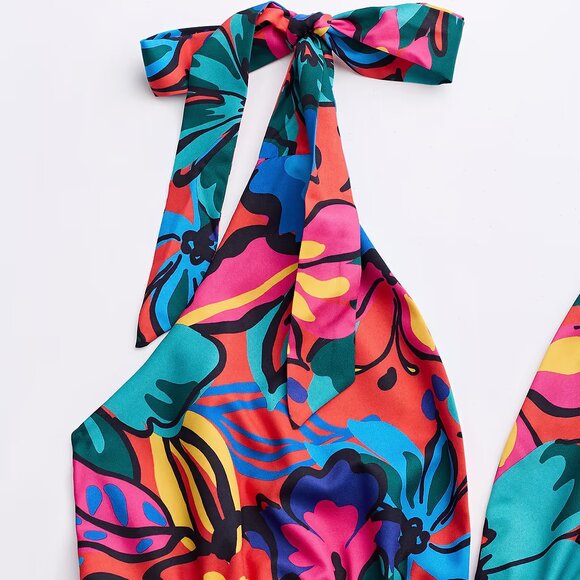 Cupshe Vibrant Floral Tie Strap Mini Dress Size L | NWT | Floral A-Line - Picture 4 of 5